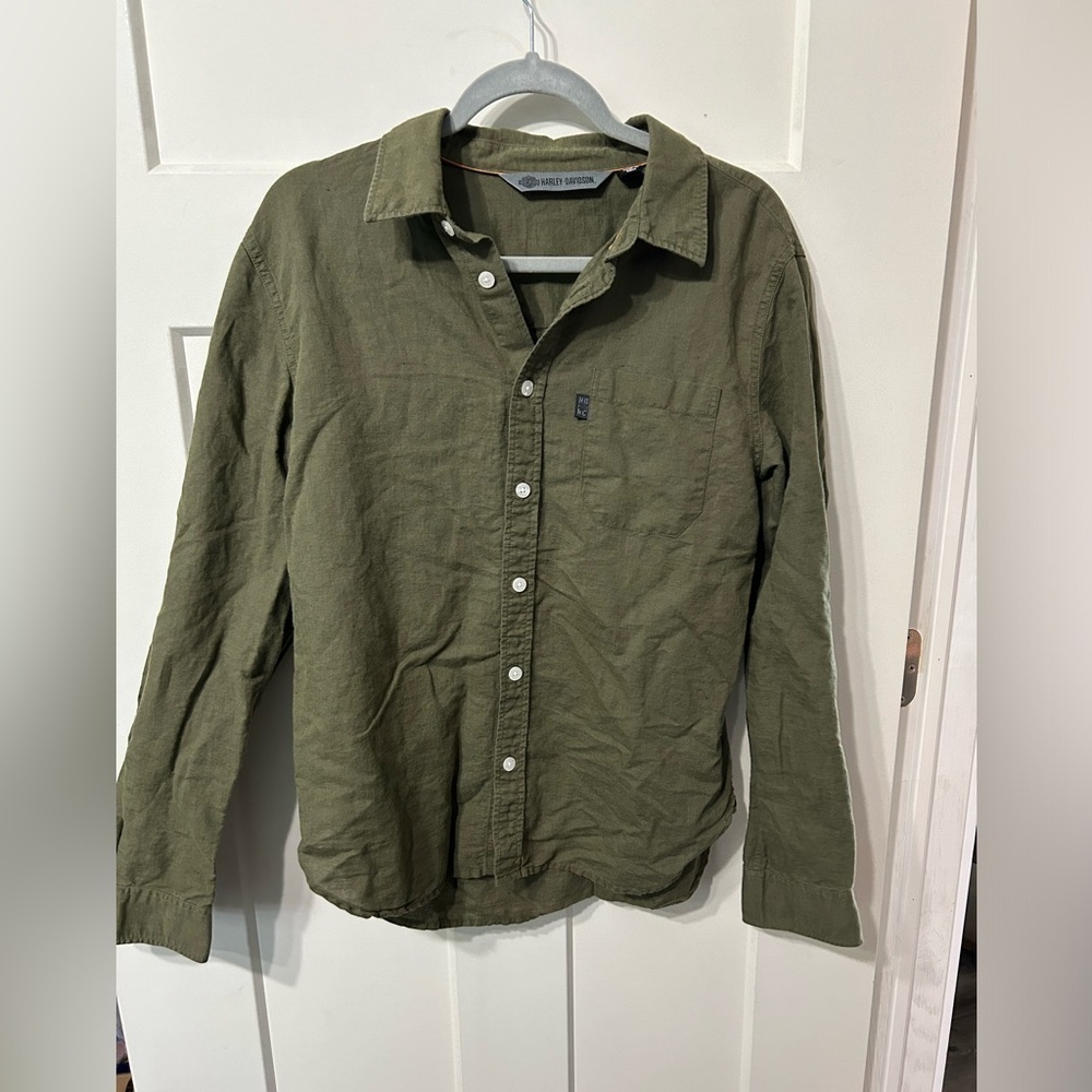 Women’s Harley Davidson Shirt Button Up long sleeve olive/army green